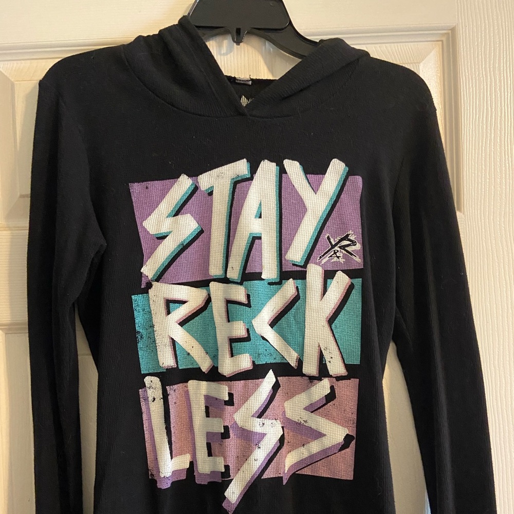 Young & Reckless waffle knit, printed hoodie